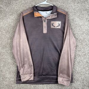 Mens Pullover Sweatshirt Long Sleeve Casual Solid Brown with Antler/Deer Size S